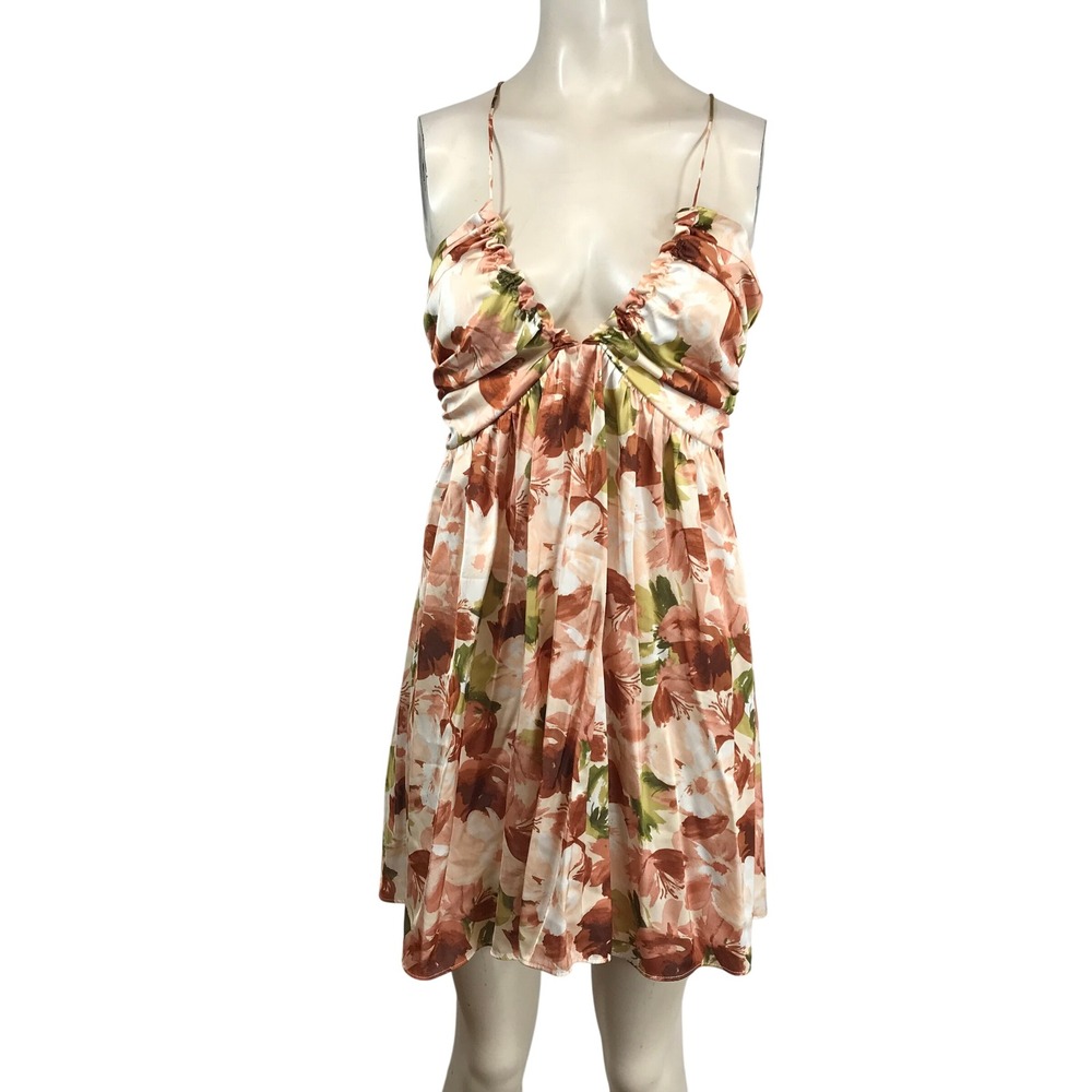 Abercrombie Fitch Floral Ruched Halter Mini Dress Brown Green XS